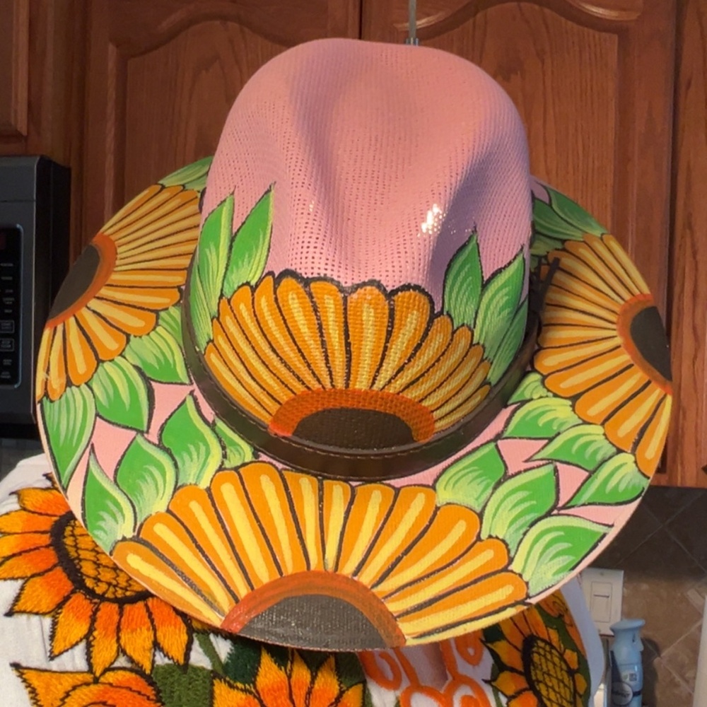 Pink Sunflower Hand Painted Hat